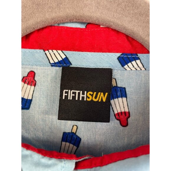 Fifth Sun Button Up Shirt Men’s Medium Red White Blue Popsicle Short Sleeve - Picture 2 of 5